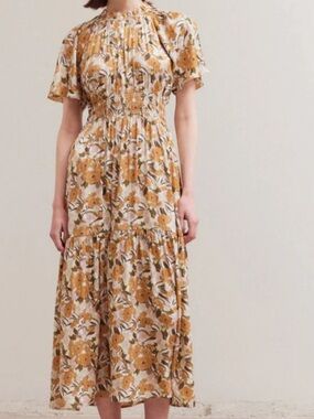 Grade and Gather Floral Smocked Maxi Dress with Flutter Sleeve-SMALL